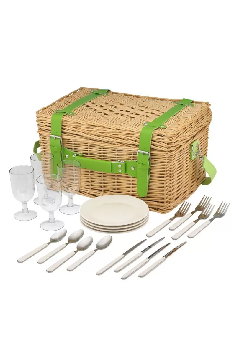 Outlet Paper Birds 4 Person Natural Wicker Picnic Basket Garden Accessories | Picnic Essentials